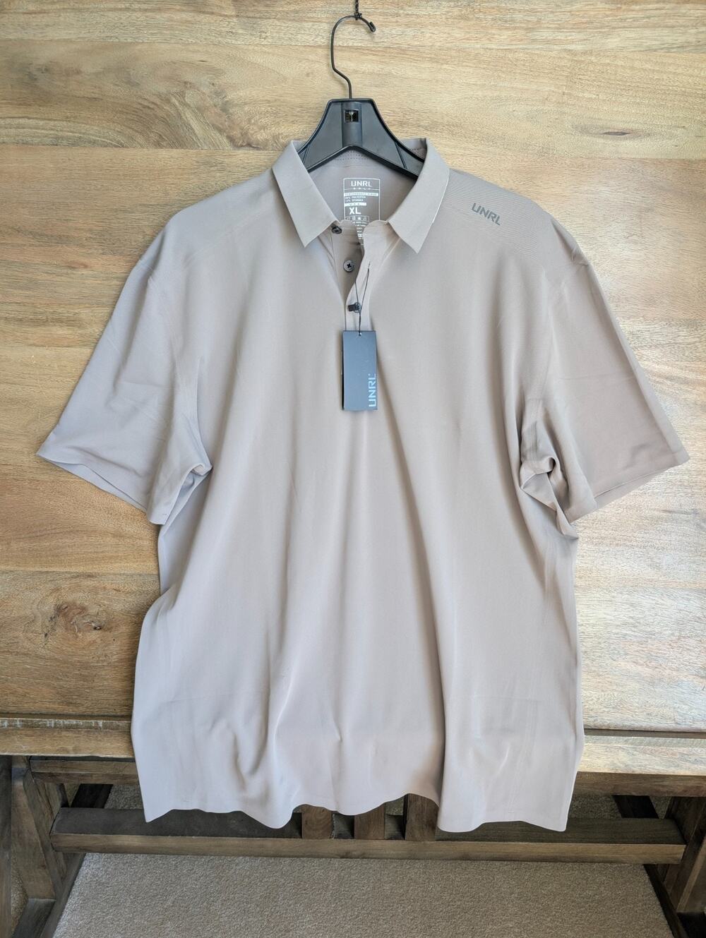 NWT UNRL Golf Legend Polo Shirt Mens XL Taupe Performance Short Sleeve Popover